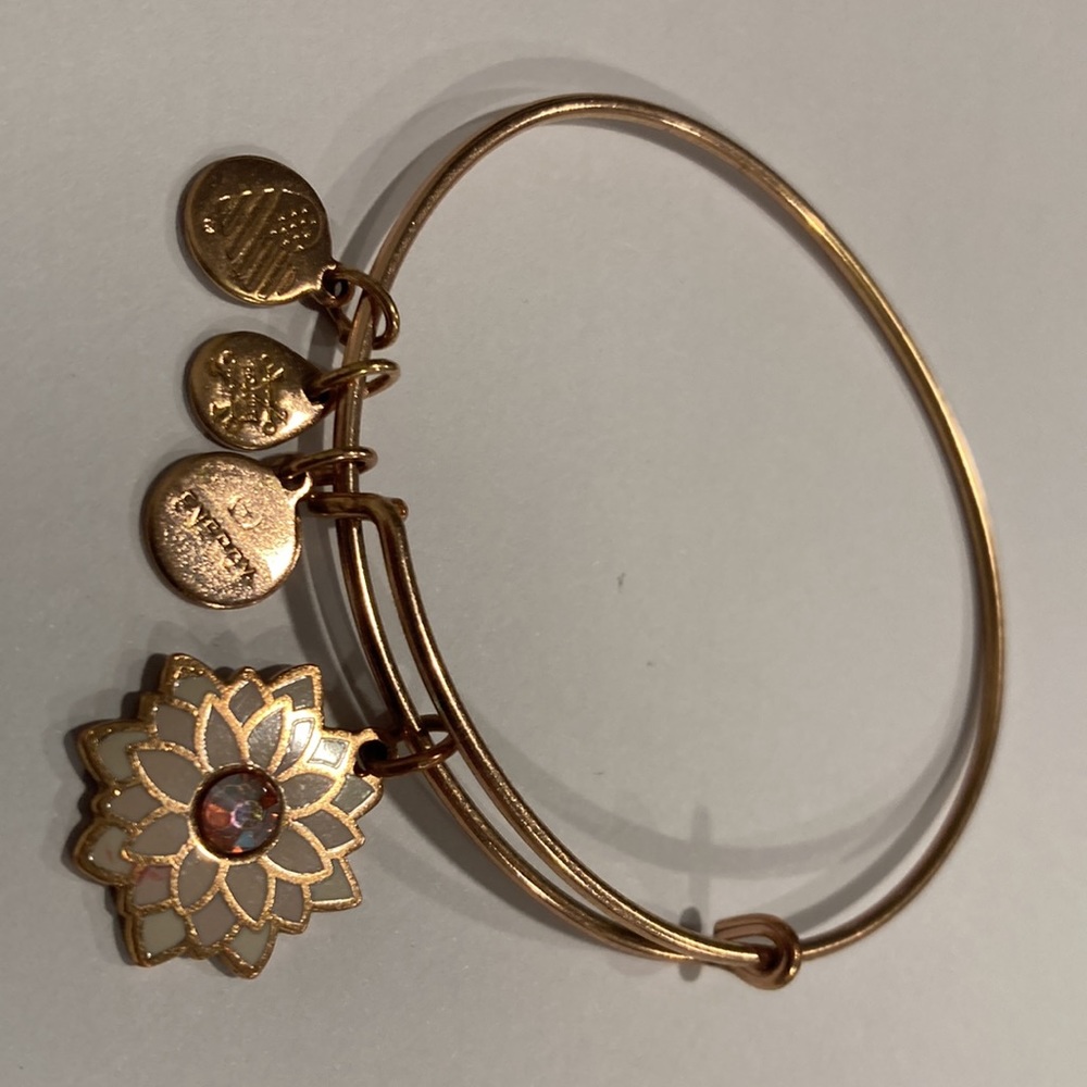 Alex and ani pink gold tone finished charm bracelet with pink crystal Lily